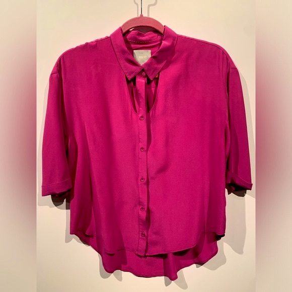 Maeve by Anthropologie Fuchsia Button Down Short Sleeve Blouse (US XS) - Picture 1 of 2